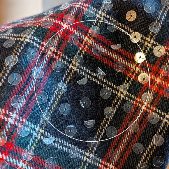 Vintage Y2K Express Sequin Plaid Mini Skirt Wool Dark Academia Clueless Size 7/8 - Picture 7 of 10